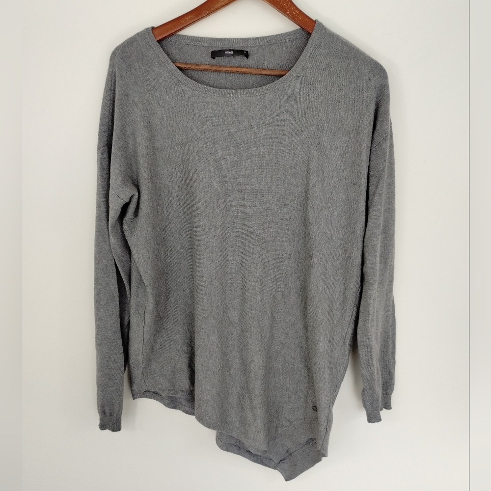 Brax Liz Sweater Size 42 Gray Asymmetric Hem Relaxed Soft Capsule Classic